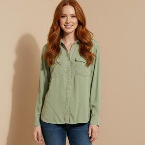 STUIDIO ONLY ABERCROMBIE & FITCH MONTANA GREEN  LONG SLEEVE SHIRT FRONT POCKET